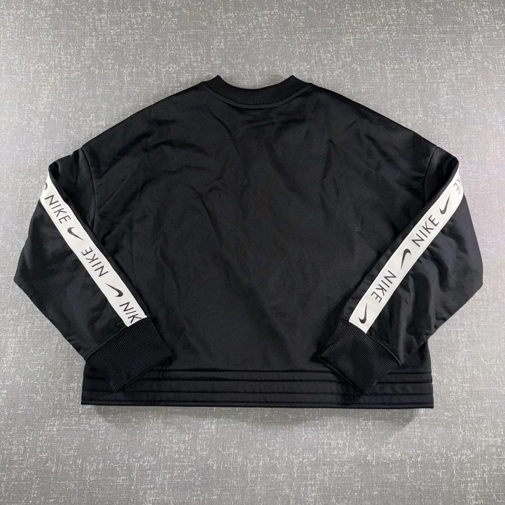 Nike Track Jacket Womens Large Black Full Zip Logo Sleeves Crop Athletic Swoosh